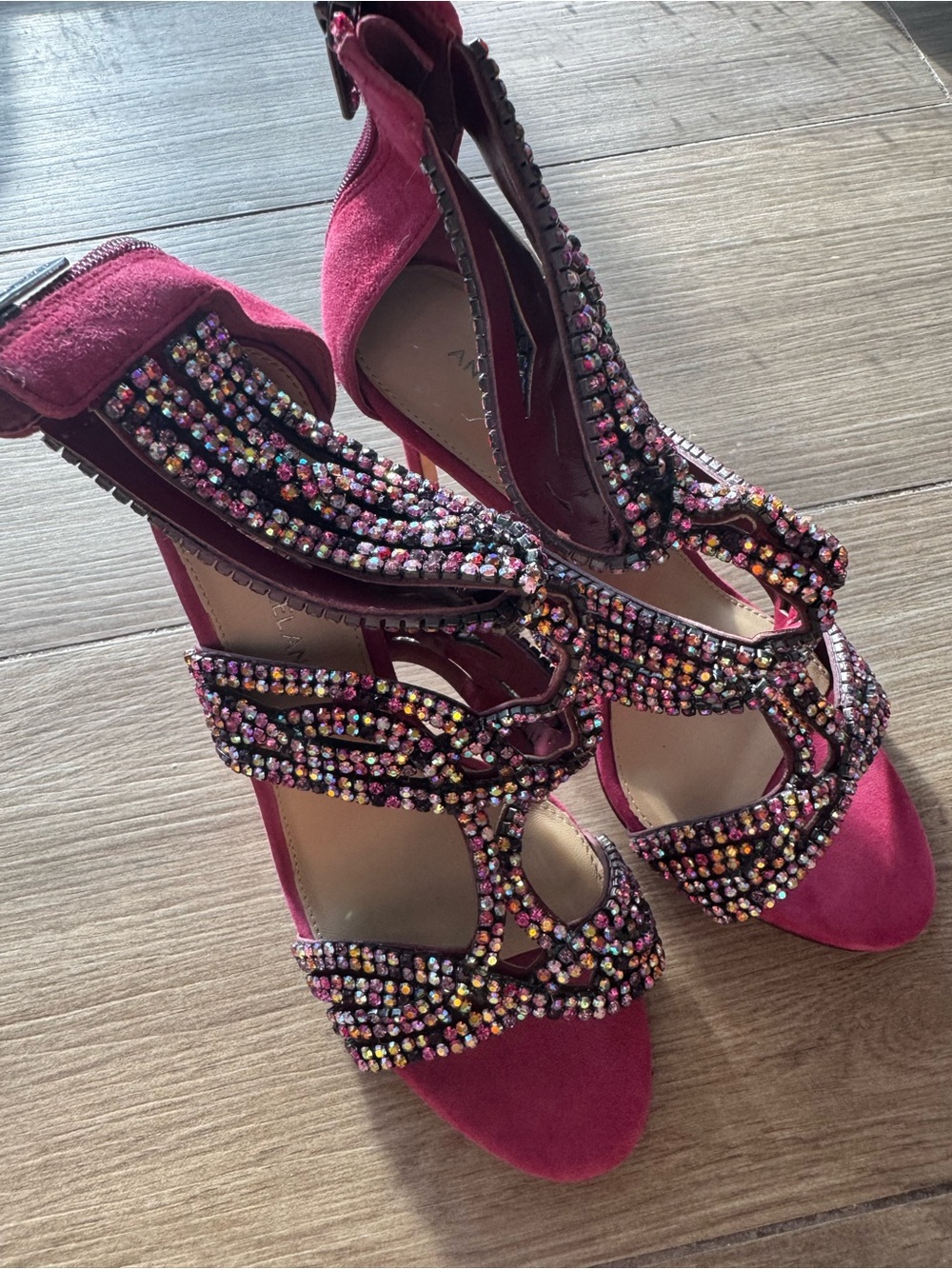 ANTONIO MELANI Fuchsia Suede Crystal-Embellished Heeled Sandals